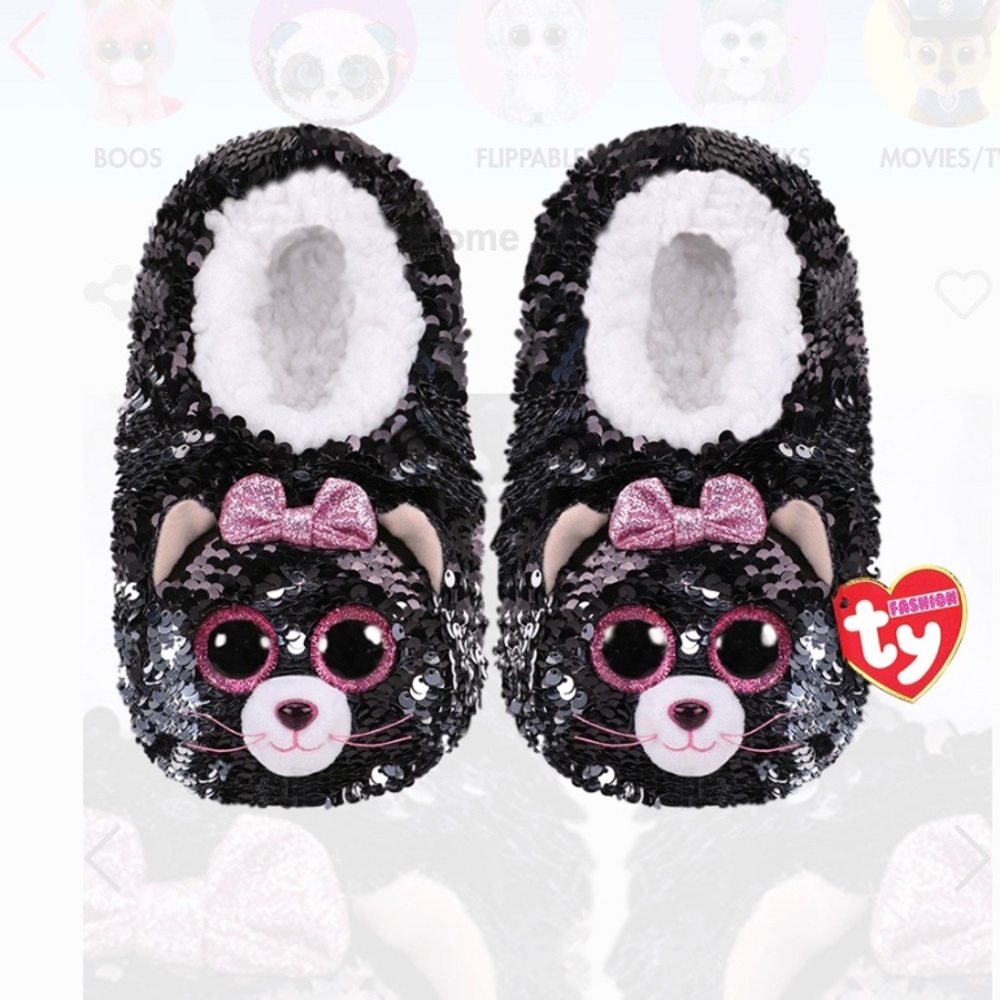 Ty Beanie Baby Kitty Reversible Sequin Slippers
